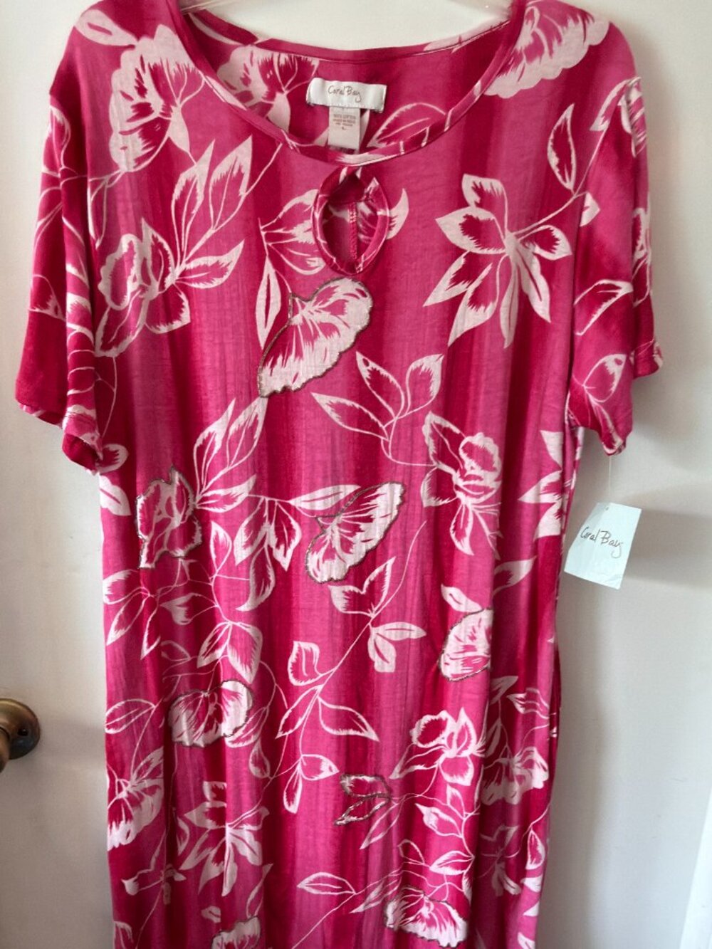 Coral Bay Moo Moo large House Dress Tropical Print Muumuu Pink
